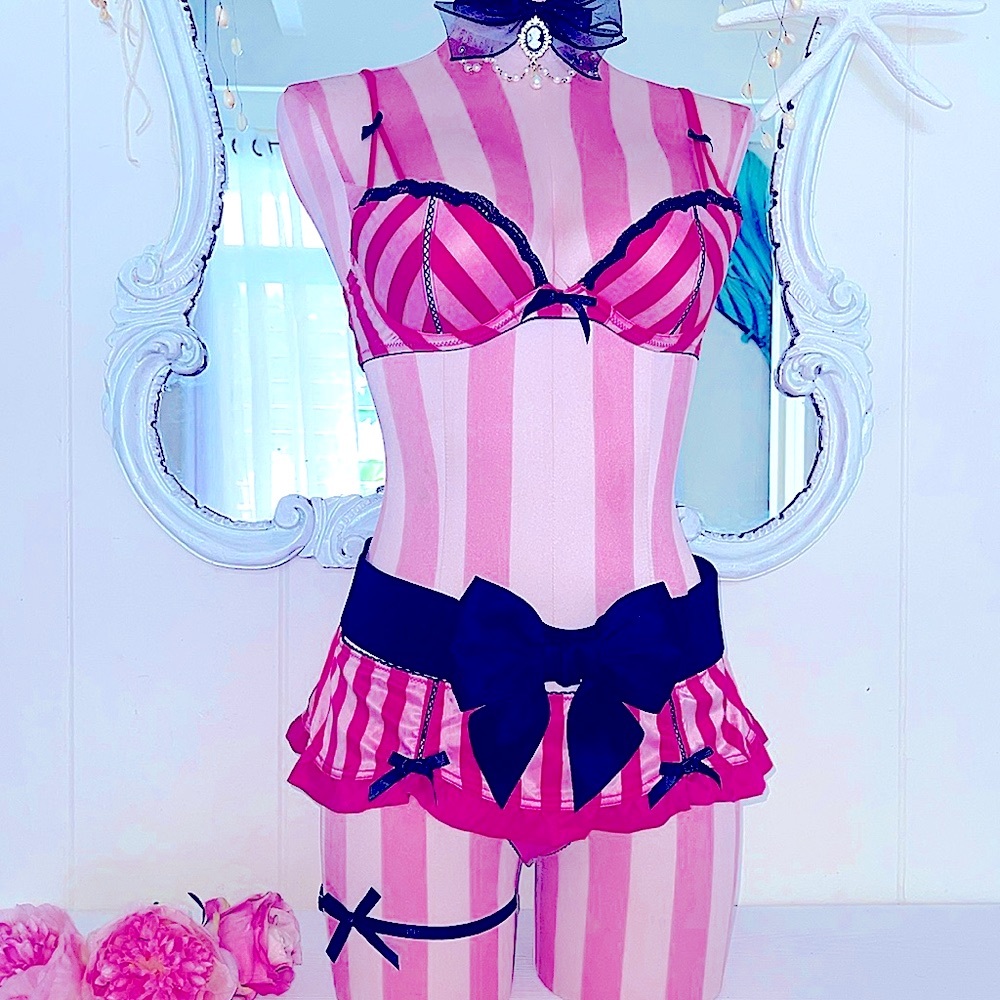 2 Pc Sexy Little Things Candy Stripe Push-up Bra and Skirt/Panty Set